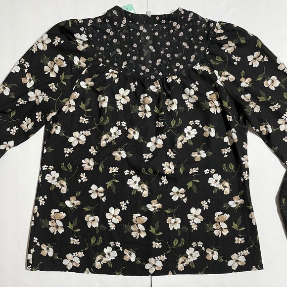 Ditsy Floral Cottagecore Henley Blouse NWT S Womens Chiffon Woven Peasant Boho - Picture 9 of 11
